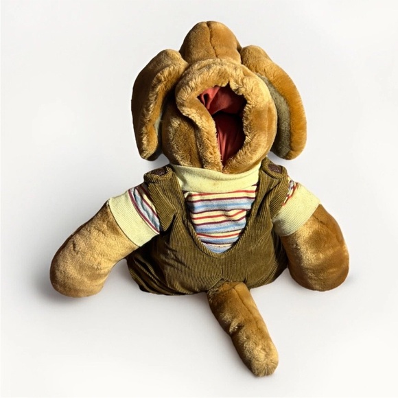 Vtg 1981 Ganz Bros Wrinkles The Dog Hand Puppet Plush Overalls Striped Large 17" - Picture 5 of 6